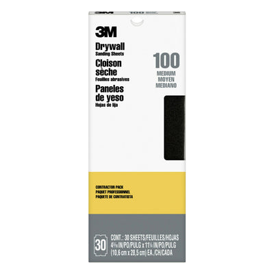 3M Drywall Sanding-Sheet Medium 100-Grit Sheet Sandpaper 4.1875-in W x 11.25-in L 30-Pack