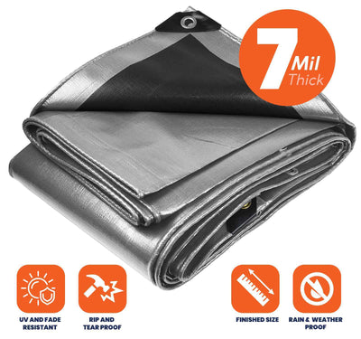 Tarpco Safety 8-ft x 10-ft Silver Waterproof Commercial Polyethylene 7-mil Tarp