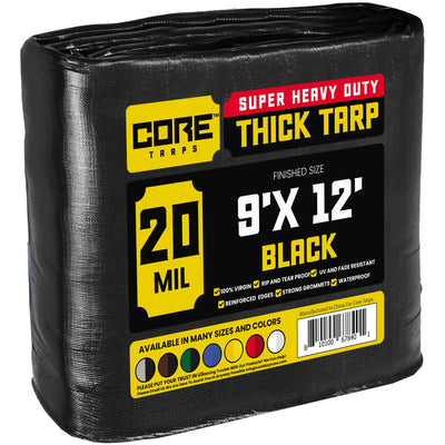 Core Tarps 9-ft x 12-ft Black Waterproof Commercial Polyethylene 20-mil Tarp