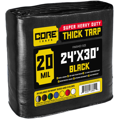 Core Tarps 24-ft x 30-ft Black Waterproof Commercial Polyethylene 20-mil Tarp