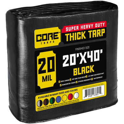 Core Tarps 20-ft x 40-ft Black Waterproof Commercial Polyethylene 20-mil Tarp