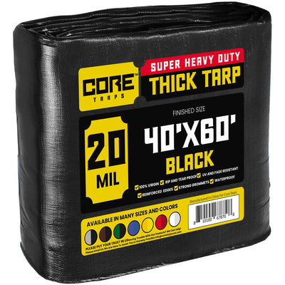 Core Tarps 40-ft x 60-ft Black Waterproof Commercial Polyethylene 20-mil Tarp