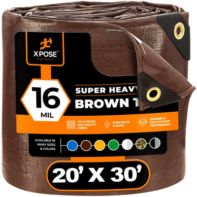 XPOSE SAFETY 30-ft x 20-ft Brown Waterproof Commercial Polyethylene 16-mil Tarp