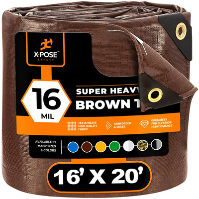 XPOSE SAFETY 20-ft x 16-ft Brown Waterproof Commercial Polyethylene 16-mil Tarp