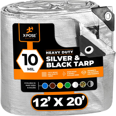 XPOSE SAFETY 12-ft x 20-ft Silver Waterproof Commercial Polyethylene 10-mil Tarp