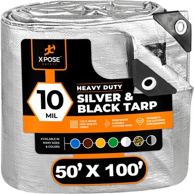 XPOSE SAFETY 50-ft x 100-ft Silver Waterproof Commercial Polyethylene 10-mil Tarp