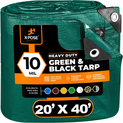 XPOSE SAFETY 40-ft x 20-ft Green Waterproof Commercial Polyethylene 10-mil Tarp