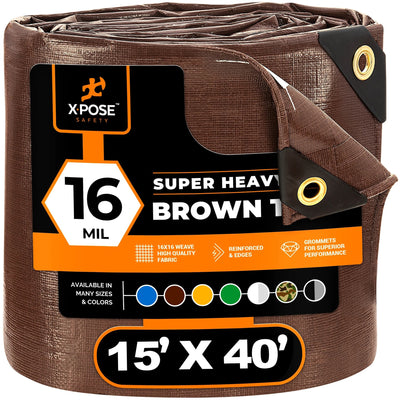 XPOSE SAFETY 40-ft x 15-ft Brown Waterproof Commercial Polyethylene 16-mil Tarp