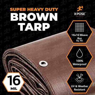 XPOSE SAFETY 30-ft x 12-ft Brown Waterproof Commercial Polyethylene 16-mil Tarp