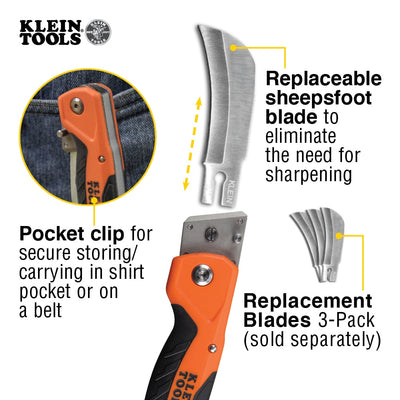 Klein Tools Cable Skinning w/Replaceable Blade 3/4-in 1-Blade Folding Utility Knife