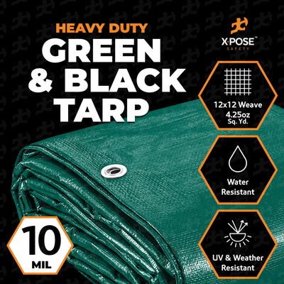 XPOSE SAFETY 16-ft x 12-ft Green Waterproof Commercial Polyethylene 10-mil Tarp