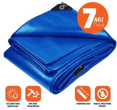 Tarpco Safety 16-ft x 20-ft Blue Waterproof Commercial Polyethylene 7-mil Tarp