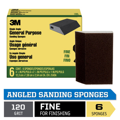 3M Fine 120-Grit Sanding Sponge 2.875-in x 4.875-in (6-Pack)