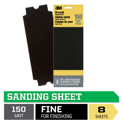 3M Fine 180-Grit Sheet Sandpaper 4.1875-in W x 11.25-in L 8-Pack