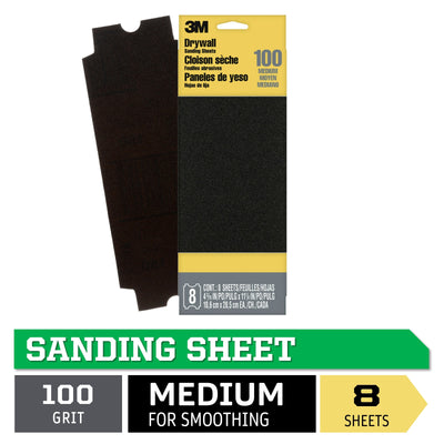 3M Medium 100-Grit Sheet Sandpaper 4.1875-in W x 11.25-in L 8-Pack