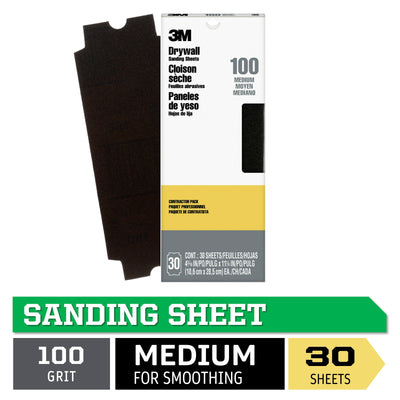 3M Drywall Sanding-Sheet Medium 100-Grit Sheet Sandpaper 4.1875-in W x 11.25-in L 30-Pack