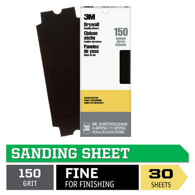 3M Drywall Medium 150-Grit Sheet Sandpaper 4.1875-in W x 11.25-in L 30-Pack