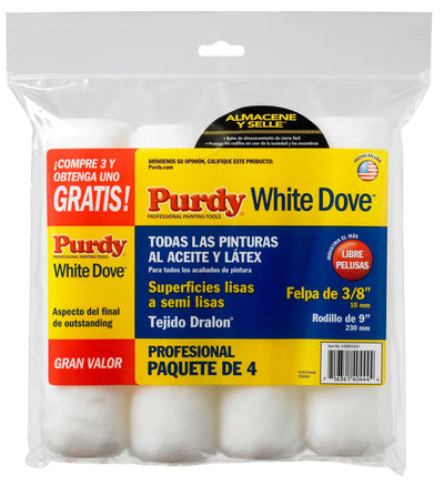 Purdy White Dove 4-Pack 9-in x 3/8-in Nap Woven Synthetic Blend Paint Roller Cover