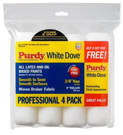 Purdy White Dove 4-Pack 9-in x 3/8-in Nap Woven Synthetic Blend Paint Roller Cover