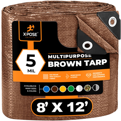 XPOSE SAFETY 8-ft x 12-ft Brown Water Resistant Commercial Polyethylene 5-mil Tarp