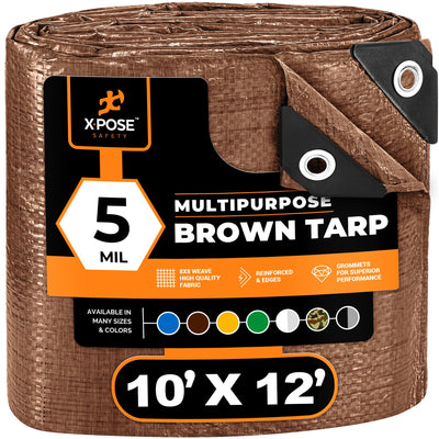 XPOSE SAFETY 10-ft x 12-ft Brown Water Resistant Commercial Polyethylene 5-mil Tarp