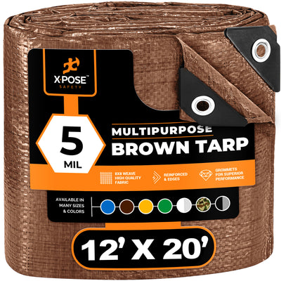 XPOSE SAFETY 12-ft x 20-ft Brown Water Resistant Commercial Polyethylene 5-mil Tarp