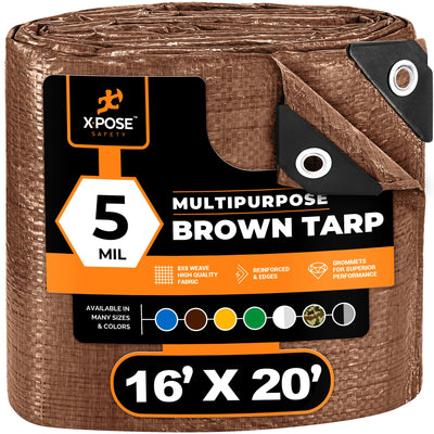 XPOSE SAFETY 16-ft x 20-ft Brown Water Resistant Commercial Polyethylene 5-mil Tarp