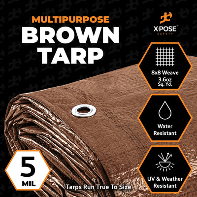 XPOSE SAFETY 20-ft x 25-ft Brown Water Resistant Commercial Polyethylene 5-mil Tarp