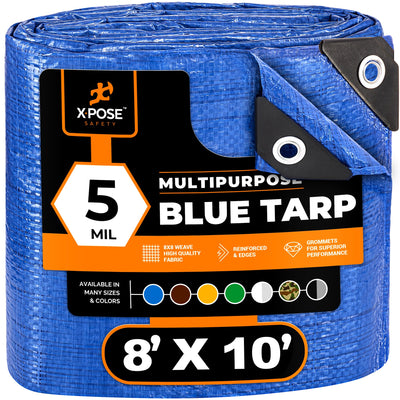 XPOSE SAFETY 8-ft x 10-ft Blue Water Resistant Commercial Polyethylene 5-mil Tarp