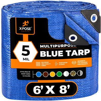 XPOSE SAFETY 6-ft x 8-ft Blue Water Resistant Commercial Polyethylene 5-mil Tarp