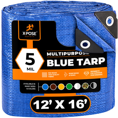 XPOSE SAFETY 12-ft x 16-ft Blue Water Resistant Commercial Polyethylene 5-mil Tarp