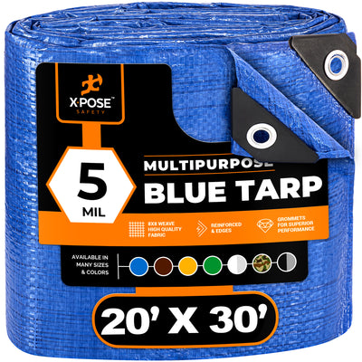 XPOSE SAFETY 20-ft x 30-ft Blue Water Resistant Commercial Polyethylene 5-mil Tarp