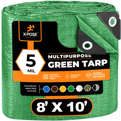 XPOSE SAFETY 8-ft x 10-ft Green Water Resistant Commercial Polyethylene 5-mil Tarp