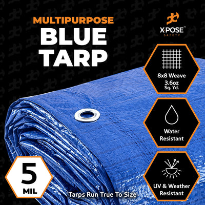 XPOSE SAFETY 20-ft x 25-ft Blue Water Resistant Commercial Polyethylene 5-mil Tarp