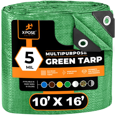 XPOSE SAFETY 10-ft x 16-ft Green Water Resistant Commercial Polyethylene 5-mil Tarp