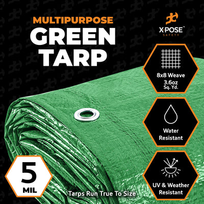 XPOSE SAFETY 15-ft x 20-ft Green Water Resistant Commercial Polyethylene 5-mil Tarp