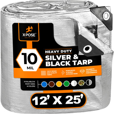 XPOSE SAFETY 12-ft x 25-ft Silver Waterproof Commercial Polyethylene 10-mil Tarp