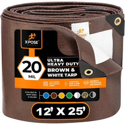 XPOSE SAFETY 12-ft x 25-ft Brown Waterproof Commercial Polyethylene 20-mil Tarp