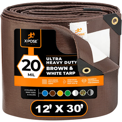 XPOSE SAFETY 12-ft x 30-ft Brown Waterproof Commercial Polyethylene 20-mil Tarp