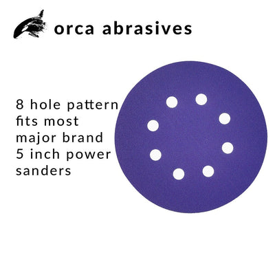 orca abrasives 5 Inch  Hook and Loop Purple Sanding Discs 8 Holes 60 Grit 25 Pack