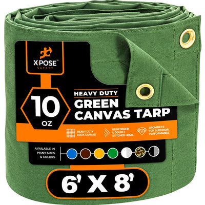 XPOSE SAFETY 6-ft x 8-ft Green Commercial Canvas 14-mil Tarp