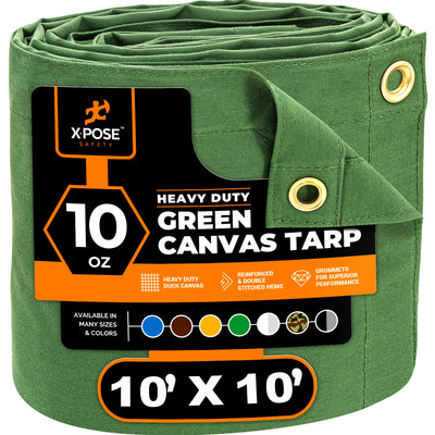 XPOSE SAFETY 10-ft x 10-ft Green Commercial Canvas 14-mil Tarp