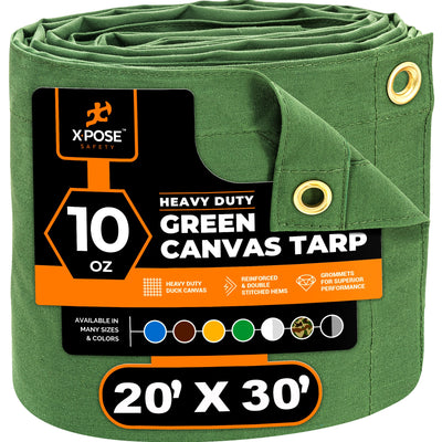 XPOSE SAFETY 20-ft x 30-ft Green Commercial Canvas 14-mil Tarp