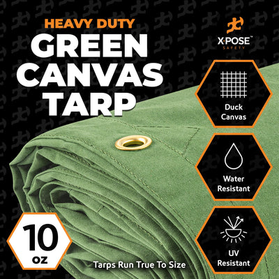 XPOSE SAFETY 10-ft x 10-ft Green Commercial Canvas 14-mil Tarp