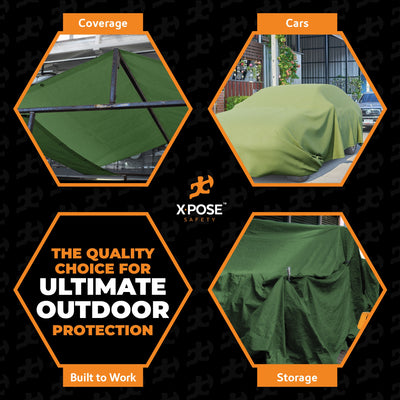 XPOSE SAFETY 8-ft x 10-ft Green Commercial Canvas 14-mil Tarp