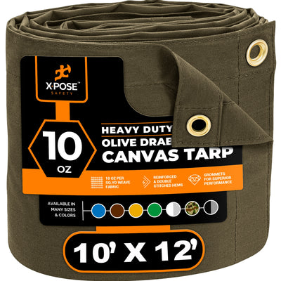 XPOSE SAFETY 10-ft x 12-ft Green Commercial Canvas 14-mil Tarp