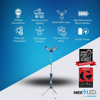 NextLED 6000-Lumen LED Battery-operated and Plug-in Rechargeable Stand Work Light