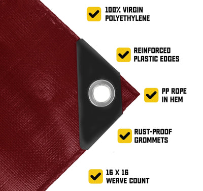 Core Tarps 16-ft x 20-ft Maroon Waterproof Commercial Polyethylene 20-mil Tarp