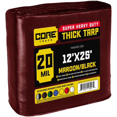 Core Tarps 12-ft x 25-ft Maroon Waterproof Commercial Polyethylene 20-mil Tarp