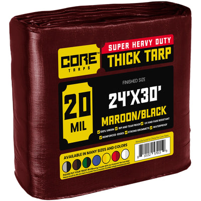 Core Tarps 24-ft x 30-ft Maroon Waterproof Commercial Polyethylene 20-mil Tarp